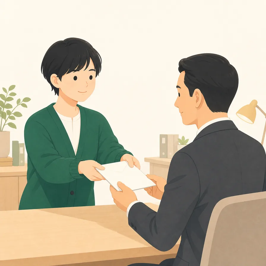 会社に退職届を渡すAさん